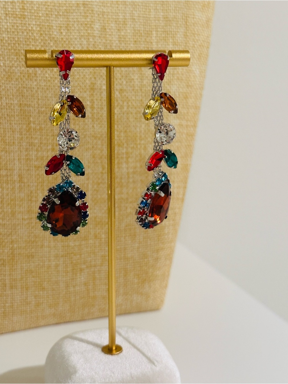 Fashion Jewelry Multicolor Crystal Drop Earrings with Red, Blue & Green Gems